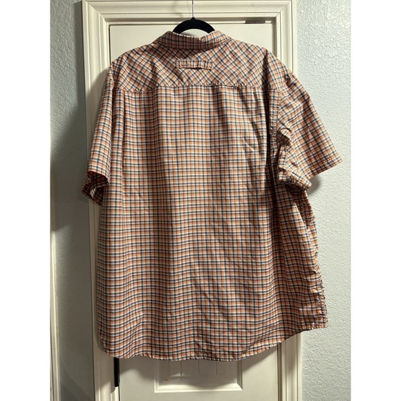 Duluth Trading 2XL Relaxed Fit Plaid Button Shirt Textured Orange Short Sleeve - Picture 5 of 5